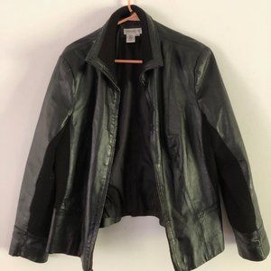 Coldwater Creek Petite Large Black Leather Zip Up Jacket